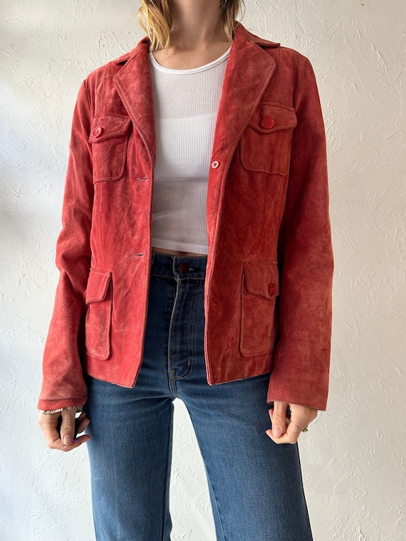 Y2k 'Danier' Red Suede Jacket / Small - image 3