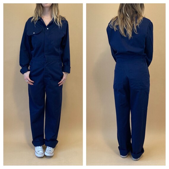 80s Navy Coveralls // Blue Cotton Coveralls // Sma