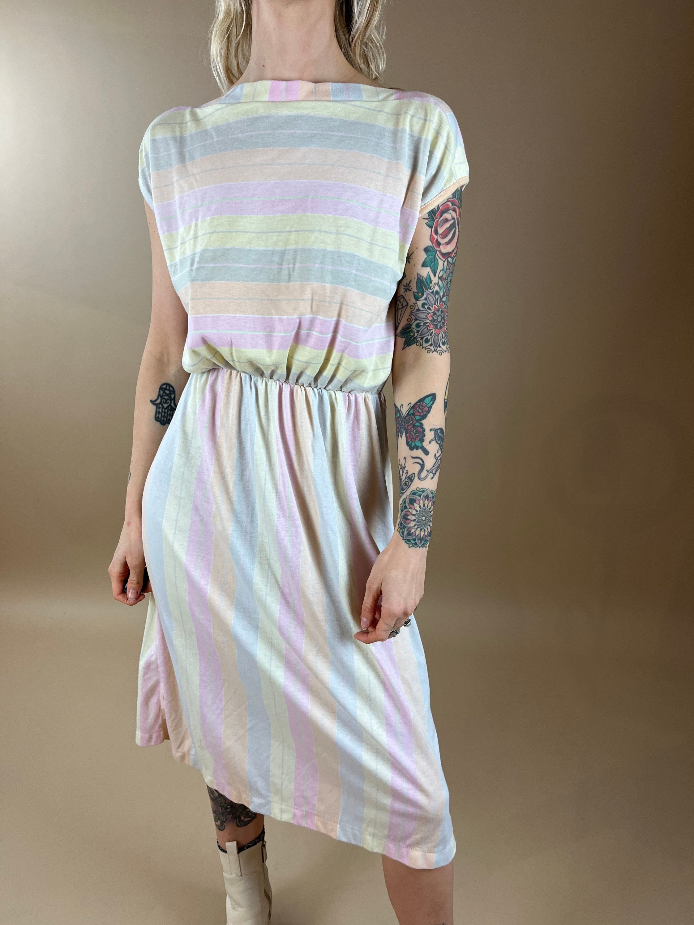 90s Boat Neck Striped Midi Dress / Small - Etsy 90s Boat Neck Striped Midi Dress / Small - Etsy