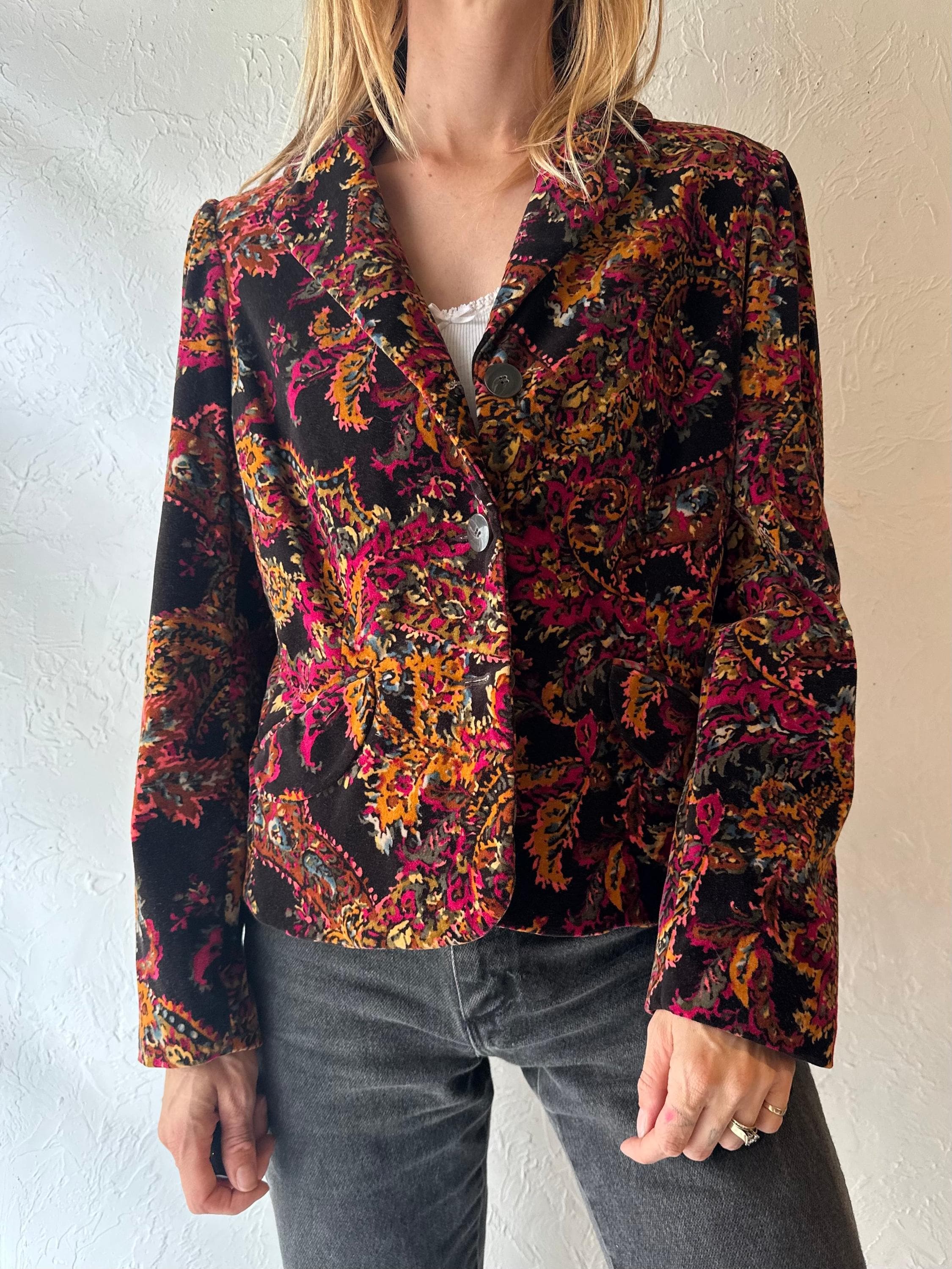 90s 'liz Claiborne' Velvet Floral Blazer Jacket / Medium - Etsy