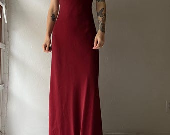 cache red dress Vintage Y2K "Cache" Red Satin & Mesh Maxi Dress Retroland Originals
