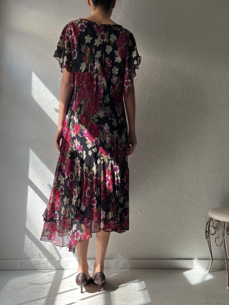Y2k 'Adrianna Papell' Floral Silk Romanic Summer Maxi Dress / XL