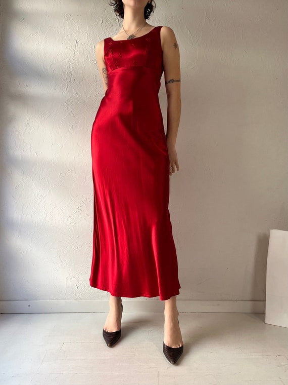 90s 'Rampage' Red Silky Evening Dress / Small - image 1
