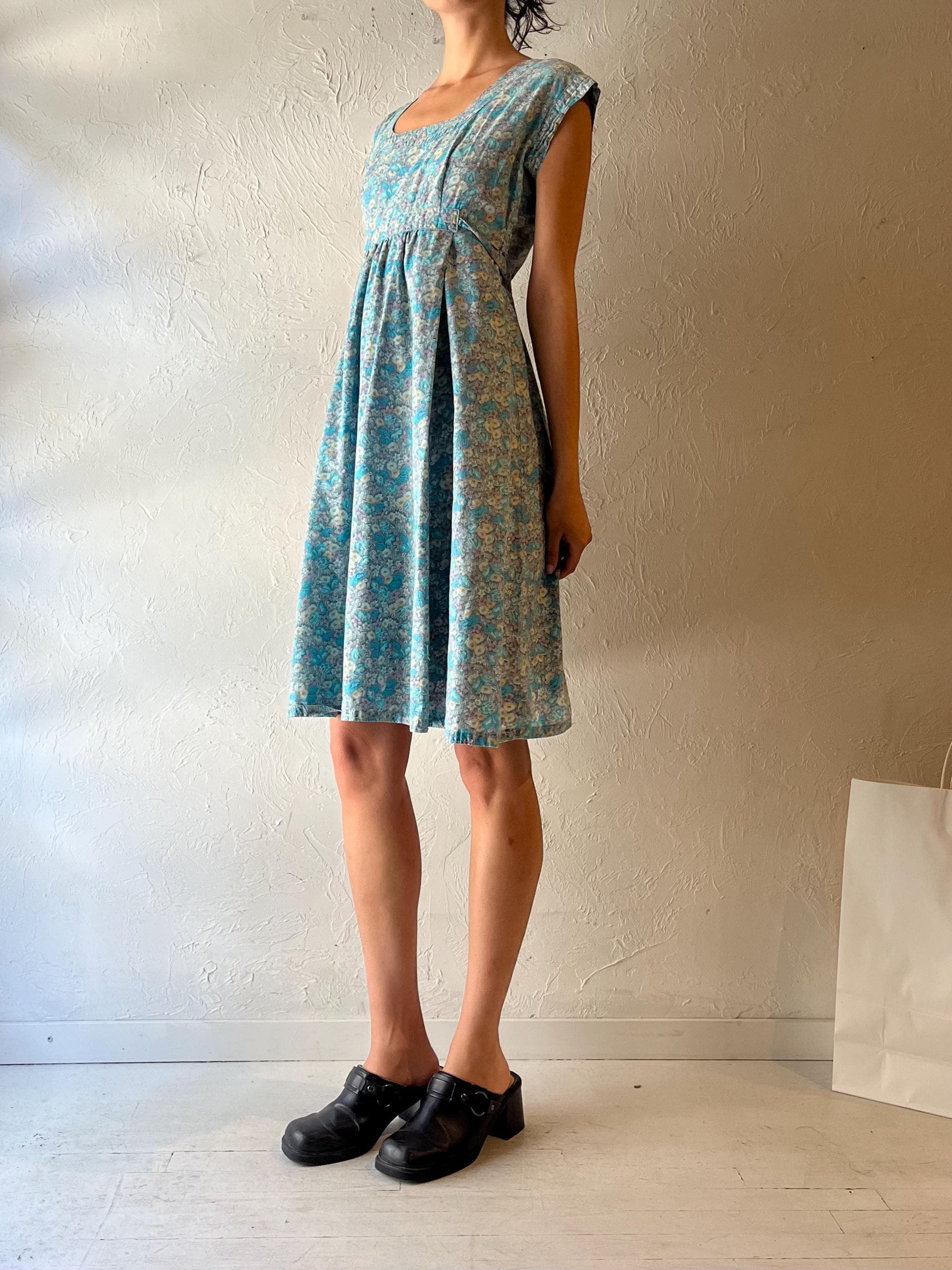 80s ‘Bobby’s Place’ Blue Floral Mini Dress / Small