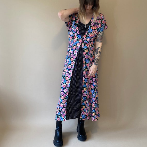 90s Floral Rayon Dress // Floral Print Maxi Dress