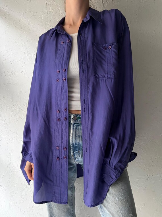 90s 'Moda' Purple Silk Shirt / Medium