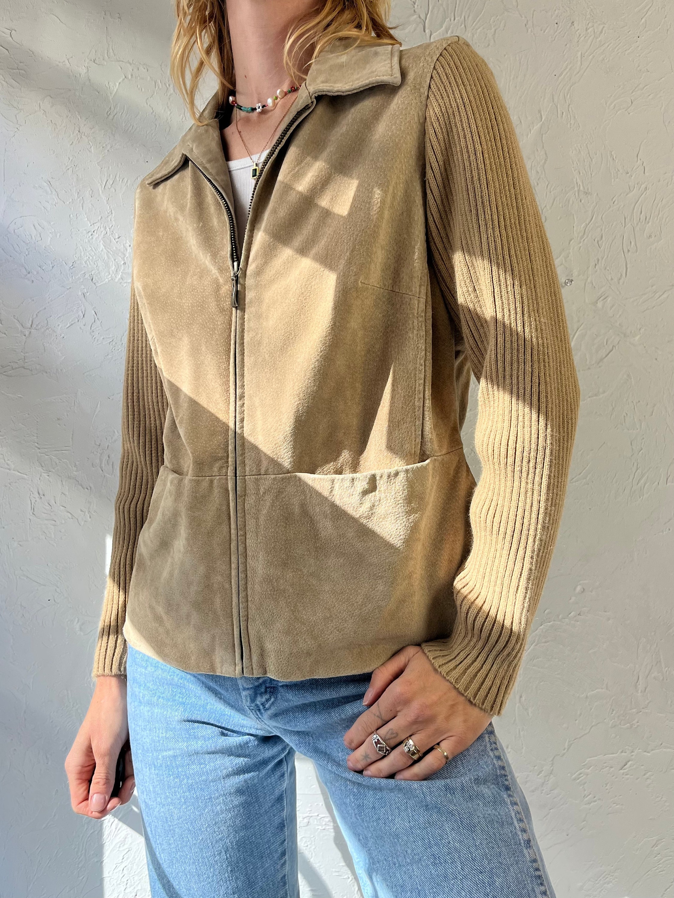 Y2k 'live a Little' Suede Jacket W/ Knit Sleeves / Medium - Etsy