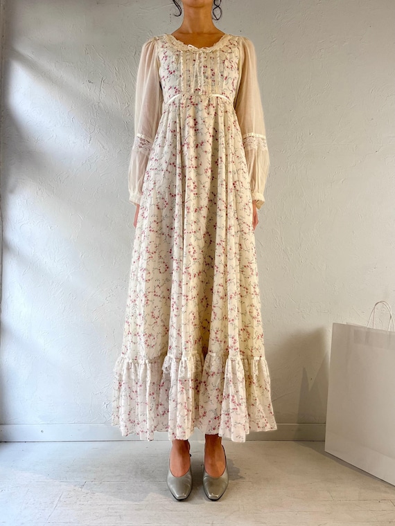 Vintage 70s 'gunne Sax' Cream Floral Cottage Core Peasant Maxi