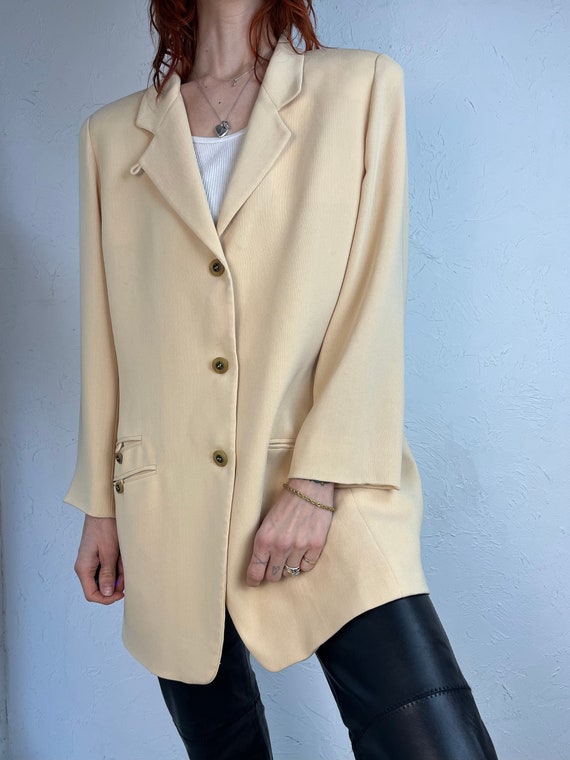 90s 'Emanuel' Pale Yellow Oversized Blazer jacket… - image 4