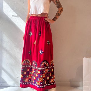 Vintage Red Maxi Skirt / Small - Medium