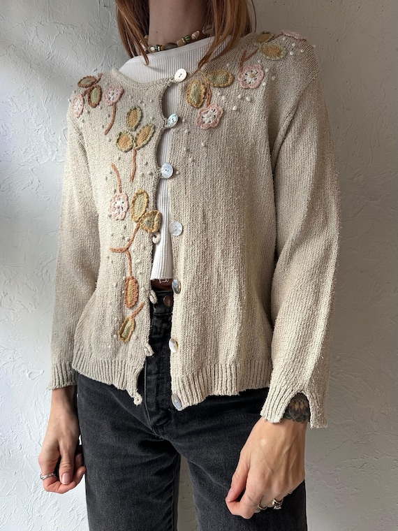 Vintage Vintage 90s ' Victoria Holley' Beige Floral Cardigan
