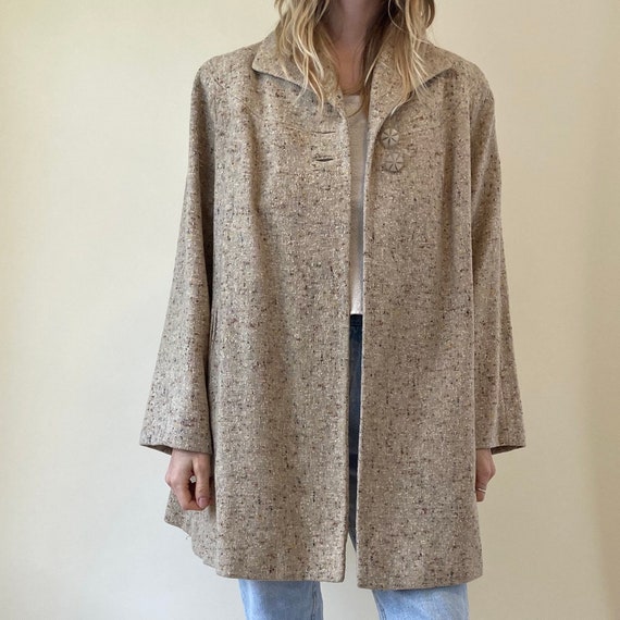80s Beige Speckled Coat // Cream Princess Wool Coa