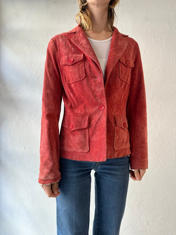 Y2k 'Danier' Red Suede Jacket / Small - image 2