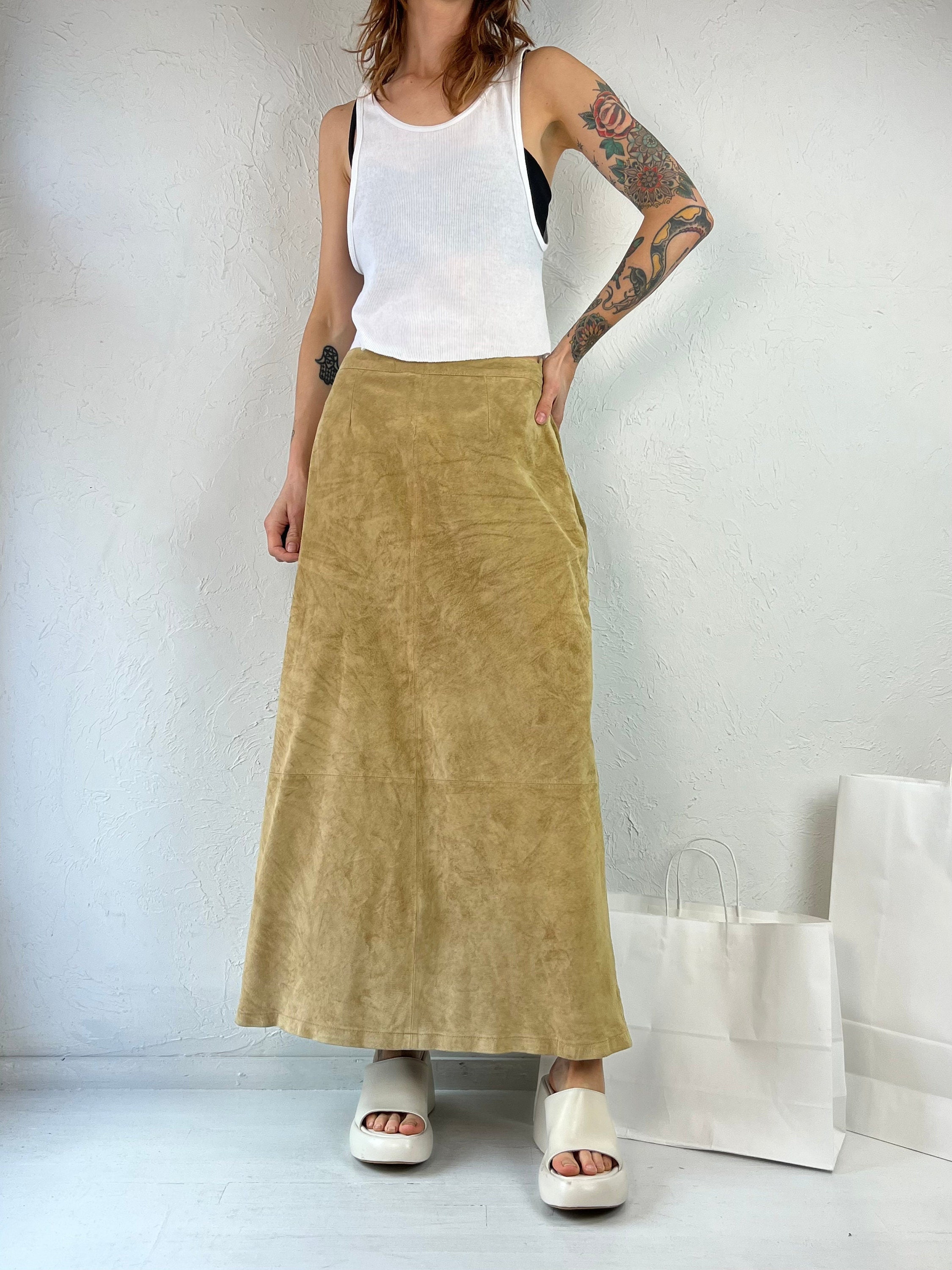 Y2K 'stan Herman' Tan Suede Leather Maxi Skirt / Medium - Etsy