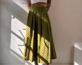 80s 'Ann Young' Green Polka Dot Midi Skirt / Medium