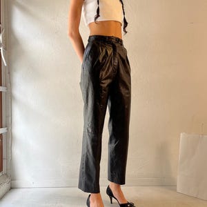 90s Black Leather High Waisted Pants / Small / 25&quot; Waist