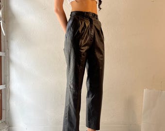 90s Black Leather High Waisted Pants / Small / 25" Waist