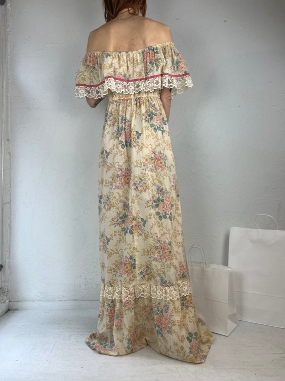 90s Beige Floral Print Peasant Dress / Small - Etsy