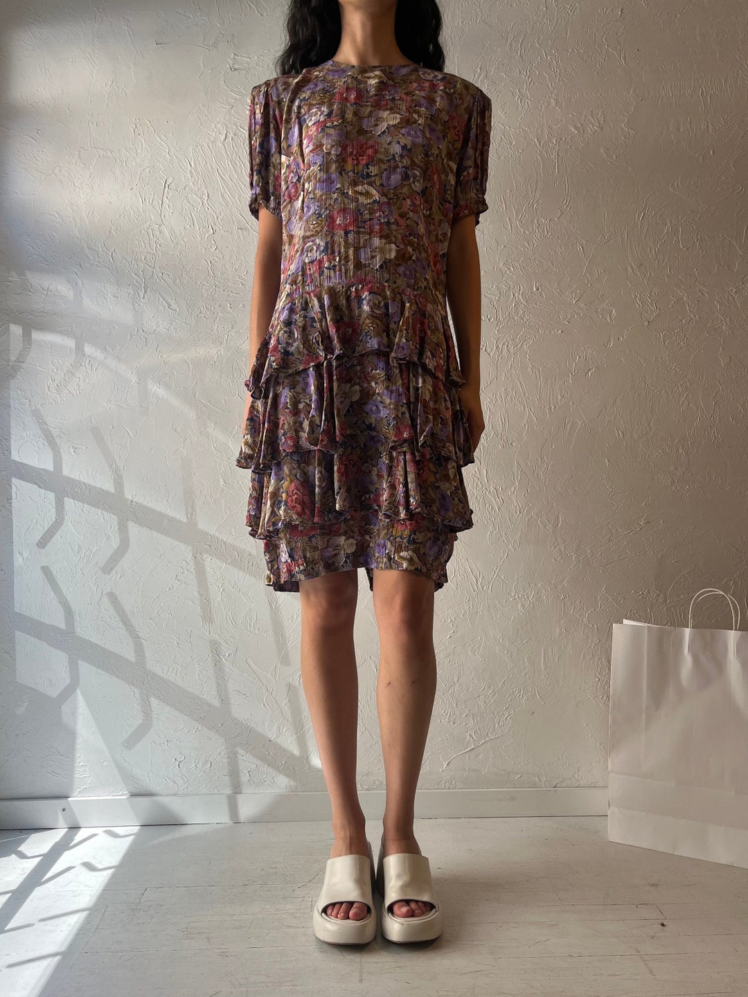 90s 'michelle Stuart' Purple Floral Drop Waist Dress / Large - Etsy