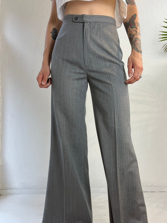 80s Gray Pinstripe Wide Leg Trousers Small Etsy