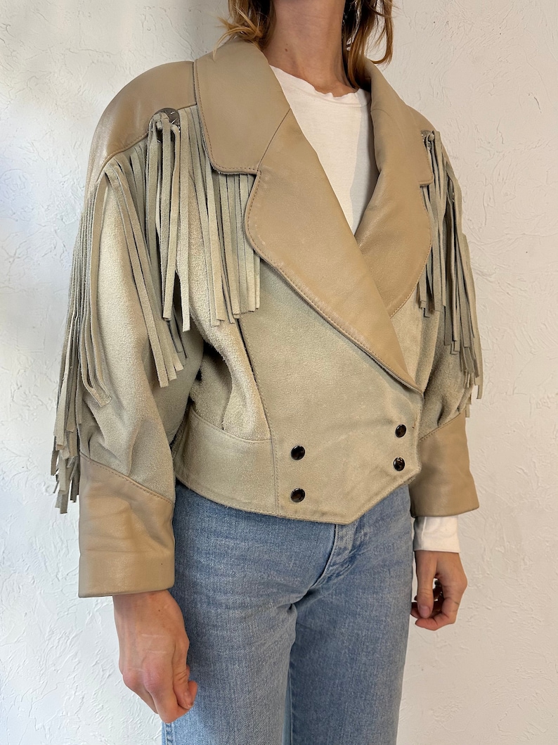 90s 'D'Piel Cevis' Two Tone Suede Leather Fringe Jacket / Medium