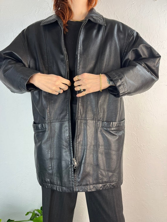 90s ‘Danier’ Black Padded Zip Up Leather Jacket - image 2