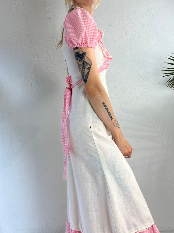 90s Cream Pink Gingham Handmade Prairie Dress / XS - Etsy