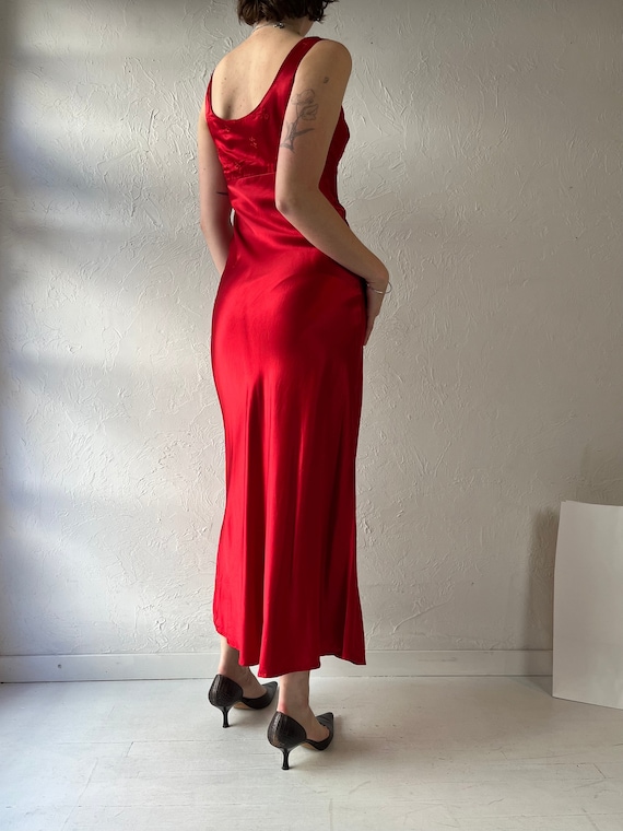 90s 'Rampage' Red Silky Evening Dress / Small - image 4