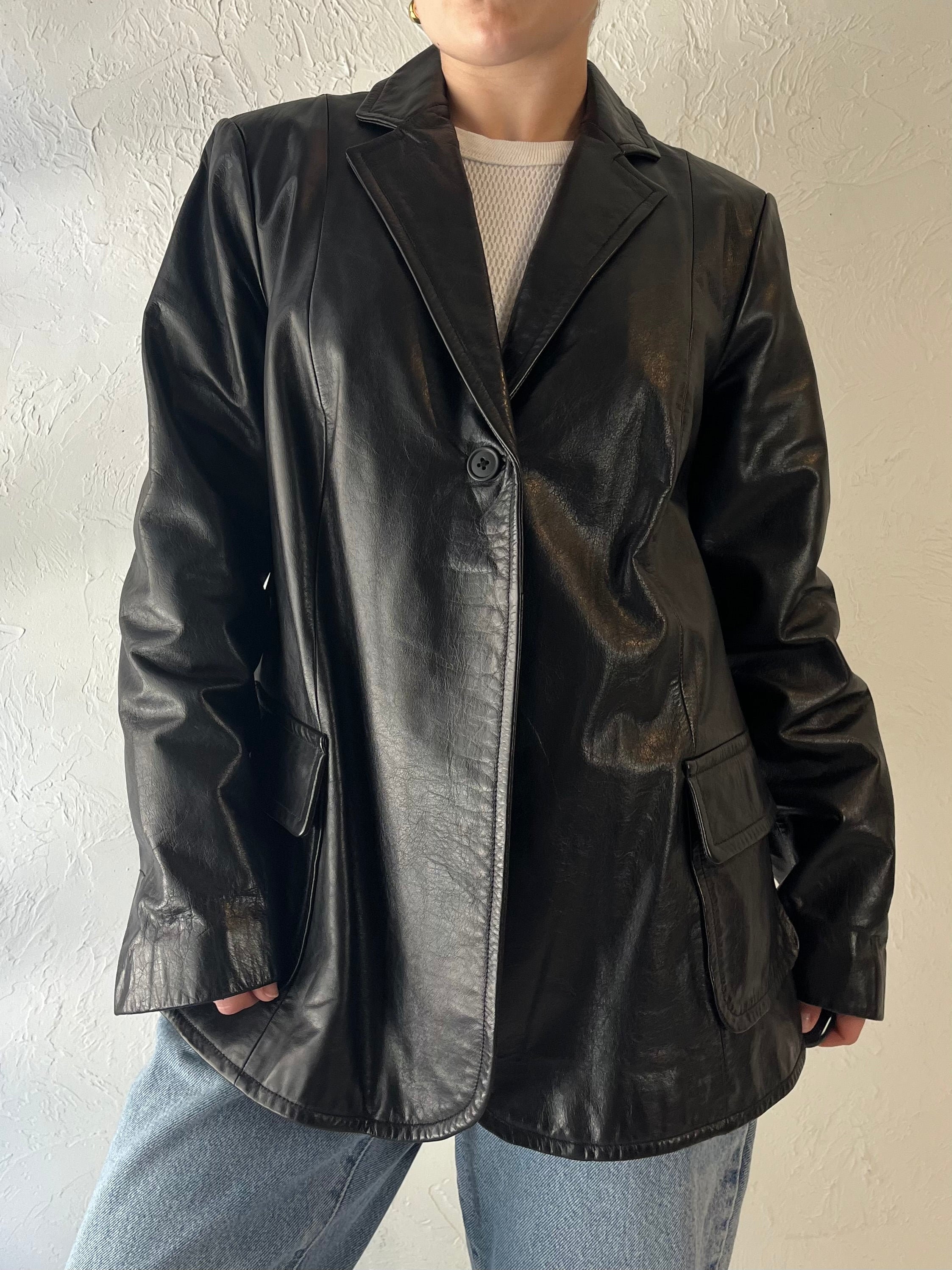 Y2k 'gap' Black Leather Jacket / Medium - Etsy