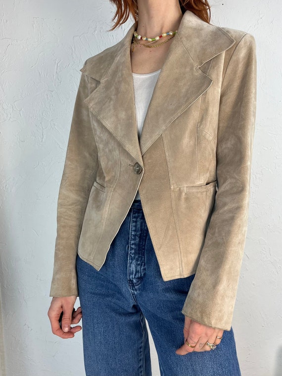Y2K 'Anne Klein' Beige Suede Leather Blazer Jacke… - image 4