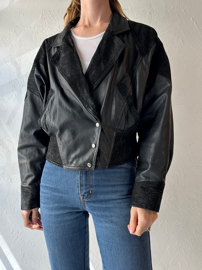 90s 'Chia' Black Leather Jacket / Small