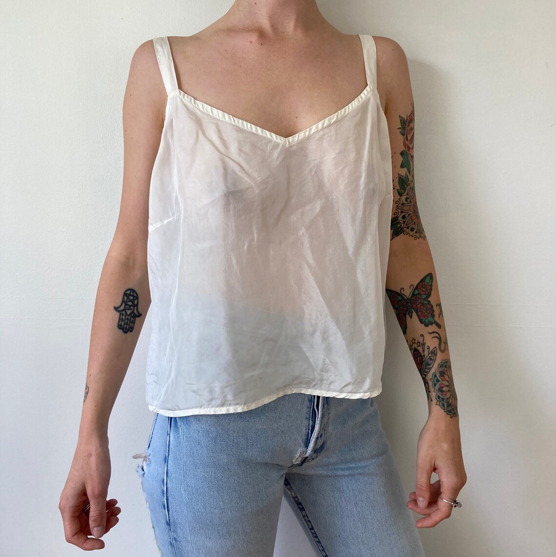 80s Sheer White Silk Tank // Medium Large Etsy