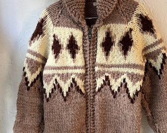 Vintage Kids Hand Knit Zip Up Wool Cowichan Sweater / 10