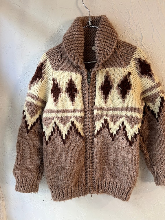 Vintage Kids Hand Knit Zip Up Wool Sweater / 10 - image 1