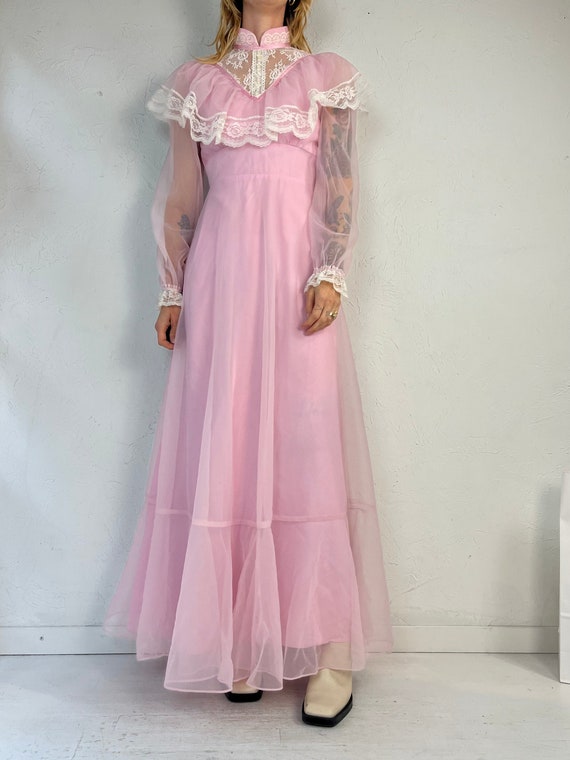 pink cottage dress Vintage Studio I Dress Jacket Set 14W Pink Floral Chiffon Spring Cottage Core
