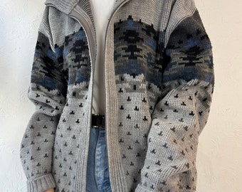 90s 'london Fog' Gray Acrylic Knit Zip up Cardigan Sweater