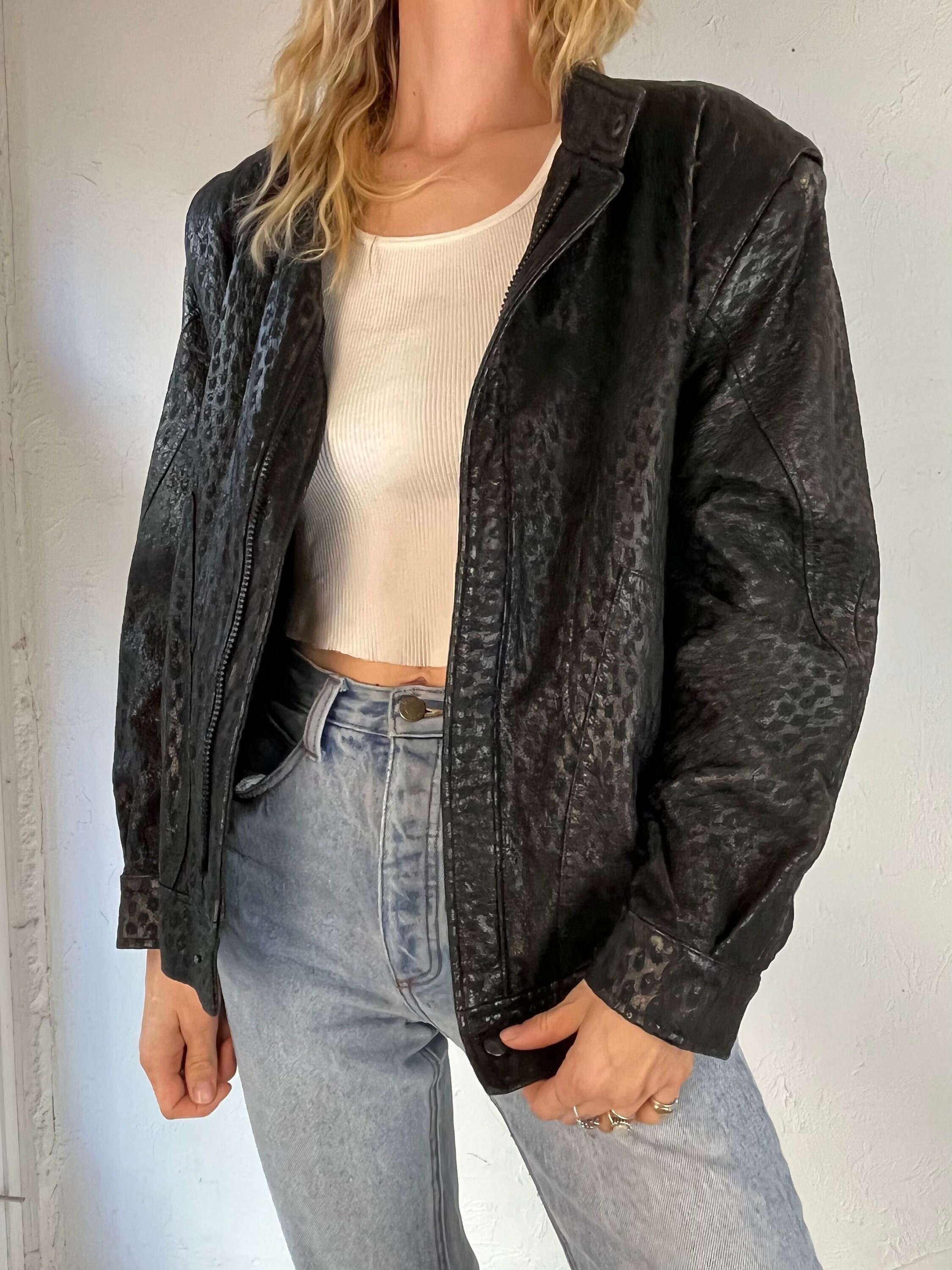 TheWildHoneyShop 80s Embossed Leather Bomber Jacket