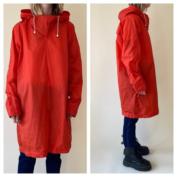90s Neon Orange Rain Poncho // Rain Coat // Medium