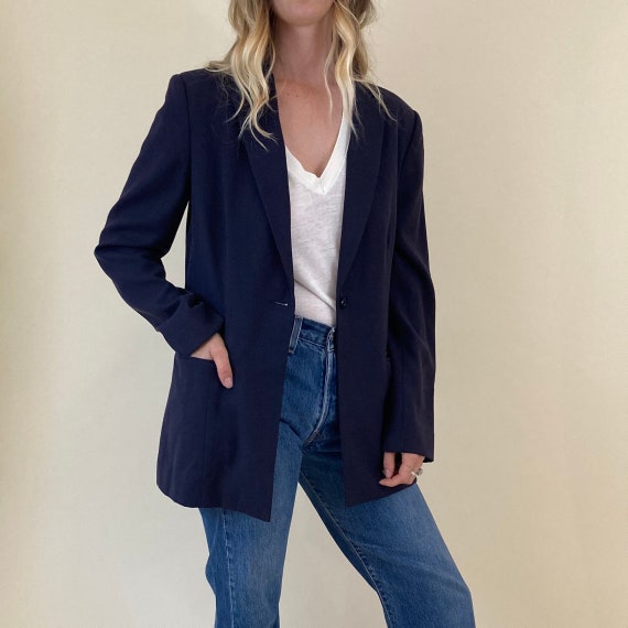 90s Navy Blazer // Shoulder Pads Jacket // Small