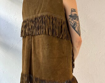Vintage Suede Leather Western Fringe Vest / Medium - Etsy