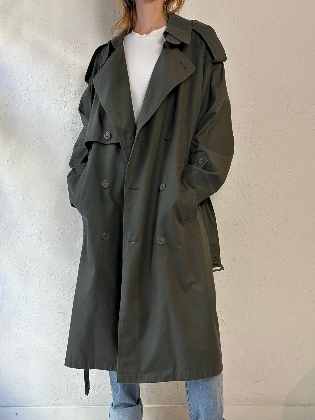 Y2k 'jones New York' Cotton Poly Trench Coat / Medium - Etsy