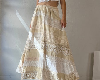 Vintage Handmade Two Tone Beige Maxi Skirt / Medium