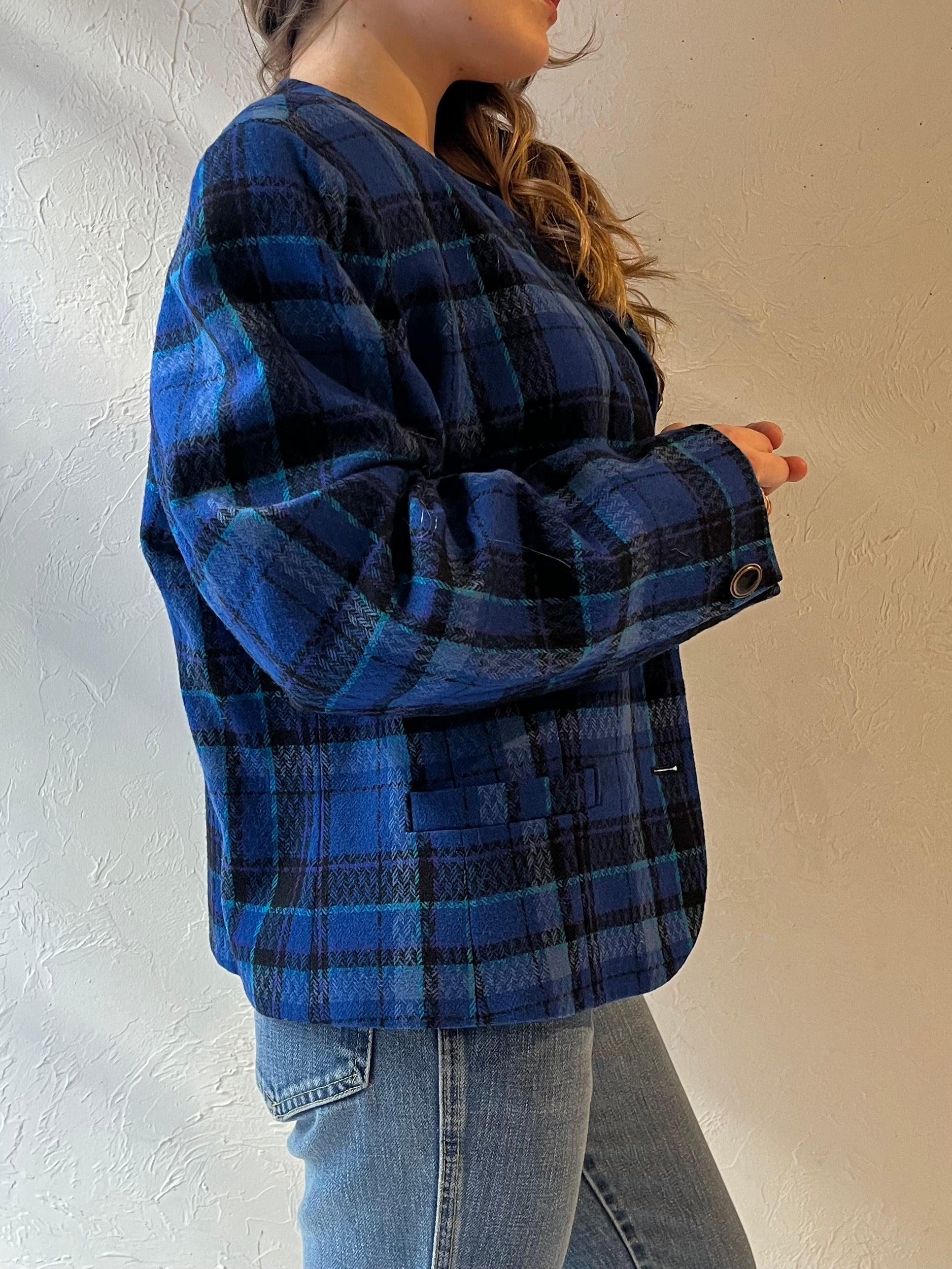 80s 'pendleton' Blue Plaid Knit Wool Jacket / Large - Etsy