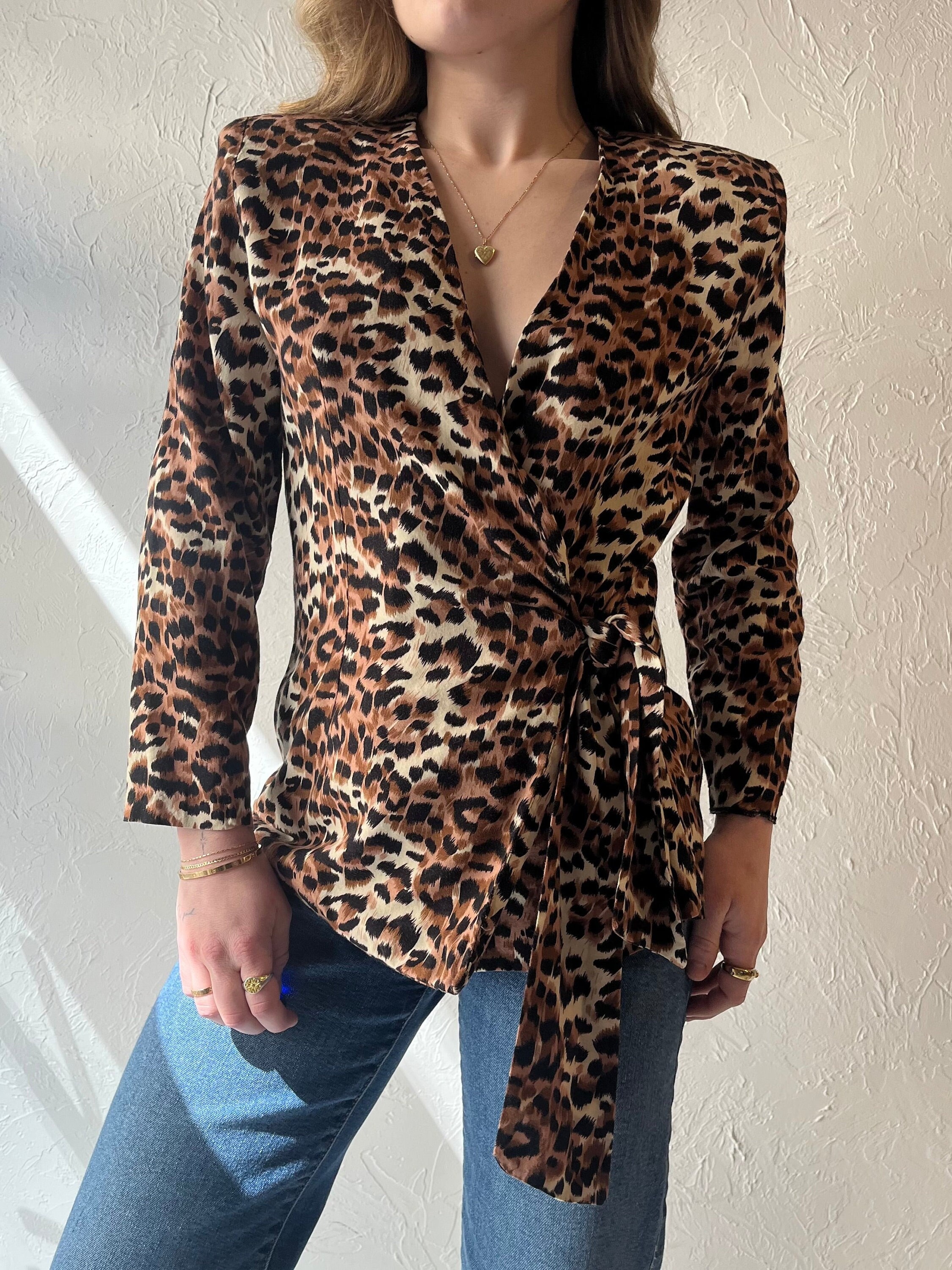 80s 'honey Fashions' Leopard Print Wrap Top / Large - Etsy