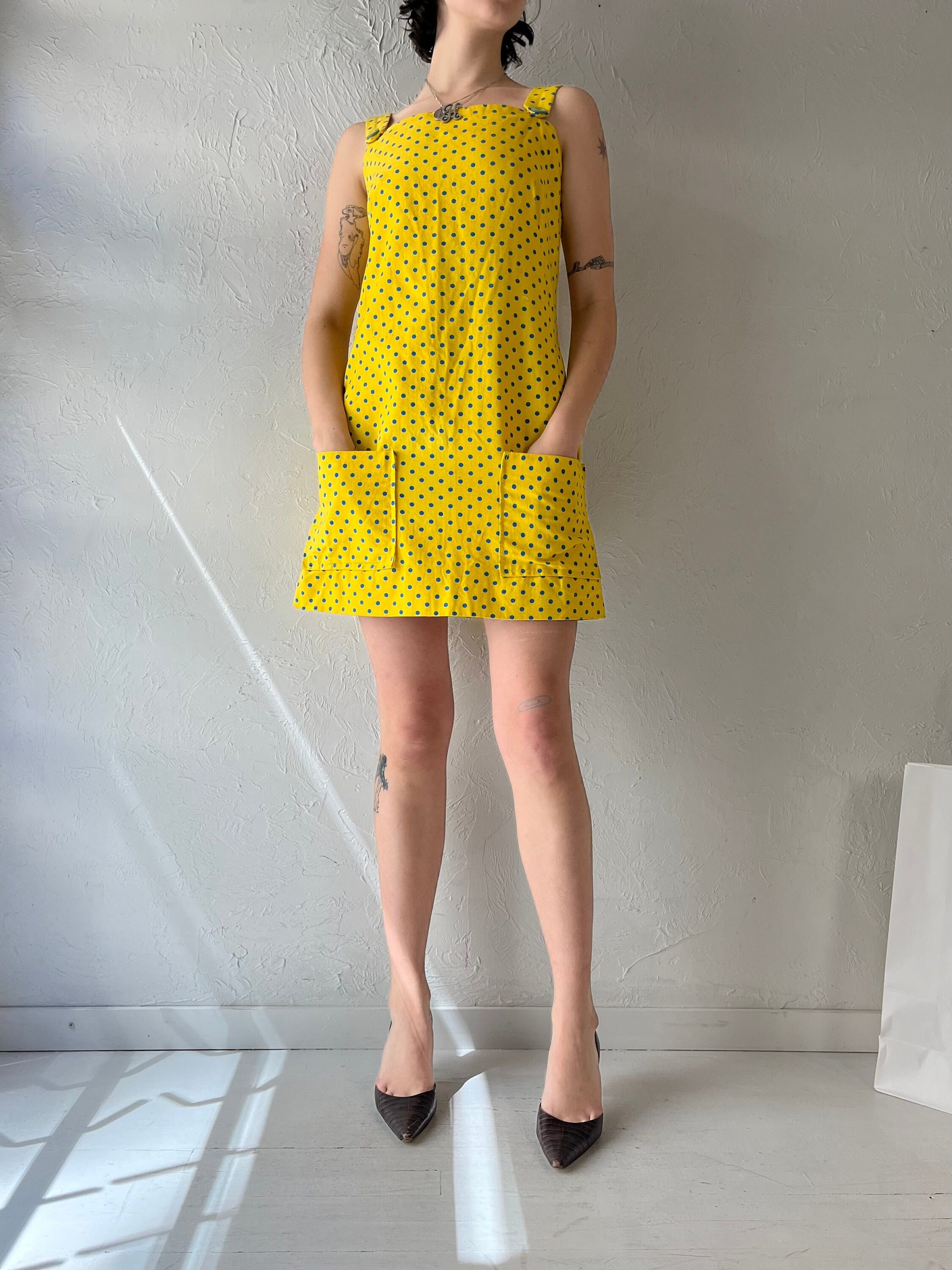 Uhr 　Dot Mini Dress 5-6y Vintage Handmade Yellow Polka Dot Mini Dress / Small - Etsy