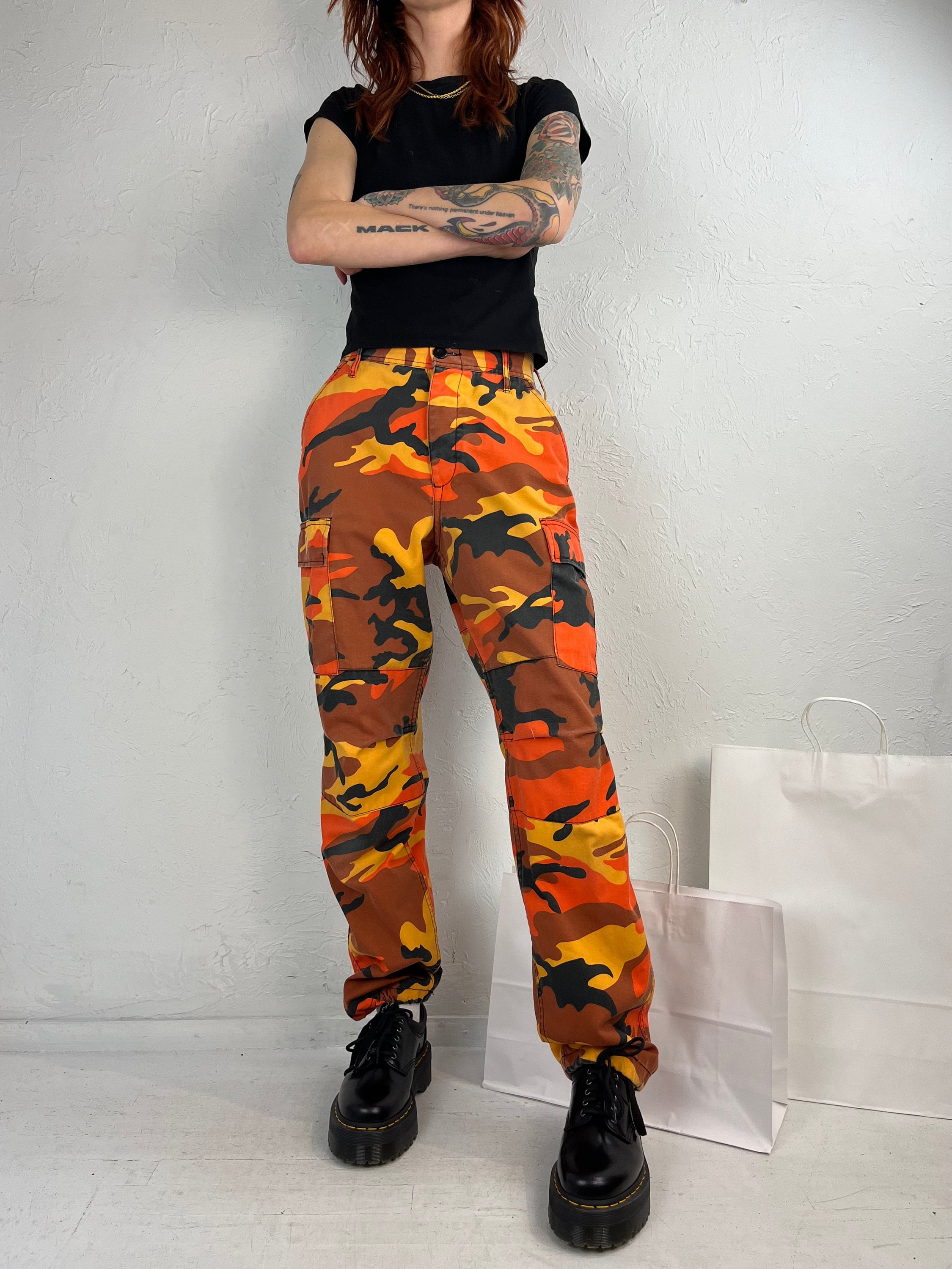 90s Y2K Authentic Army Orange Camouflage Pants / Small Etsy