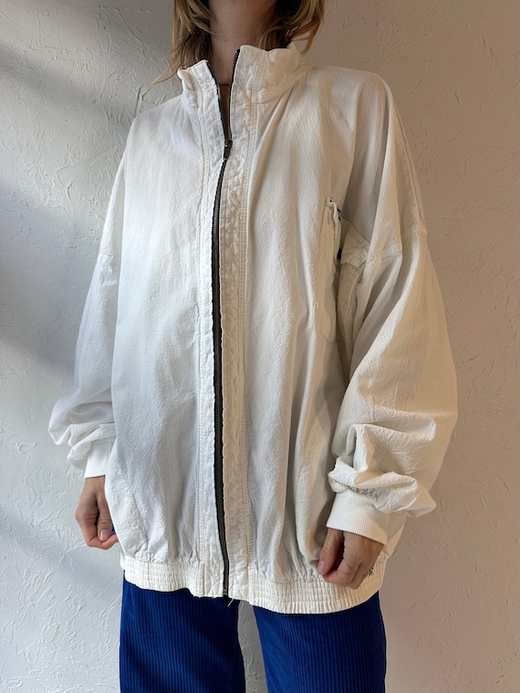 90s 'Ezze Wear' White Cotton Jacket / XL - image 3