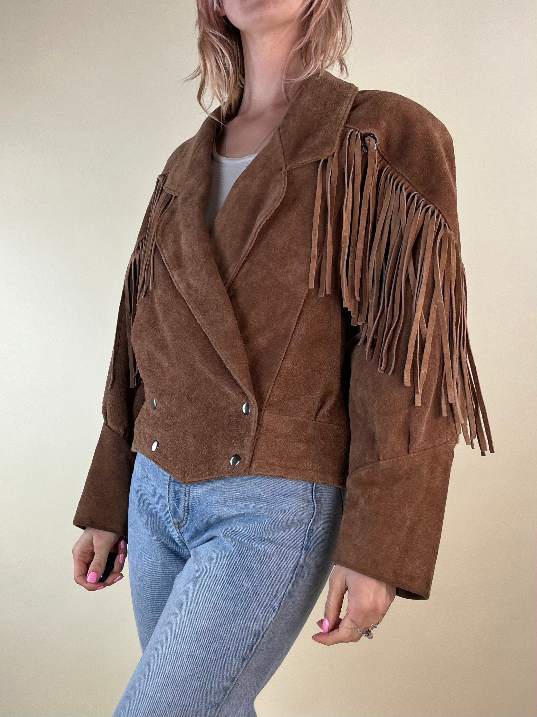 90s Brown Suede Leather Fringe Jacket / Medium - Etsy