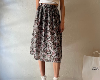 90s 'Billie Jo' Floral Print Midi Skirt / Small