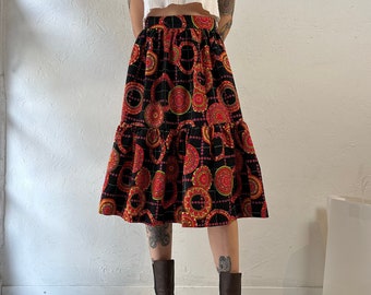 70s Handmade Retro Floral Midi Skirt / Small